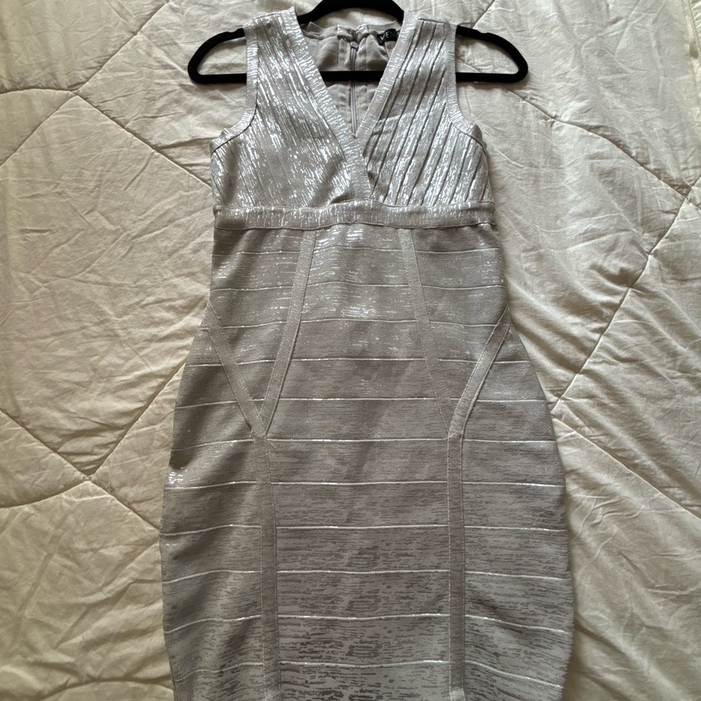 VENUS Shimmering Silver Midi Dress